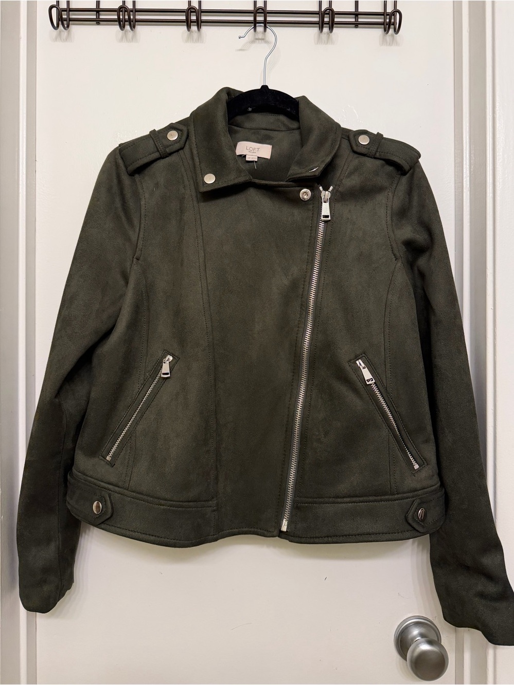 Loft Olive Green Faux Suede Moto Jacket